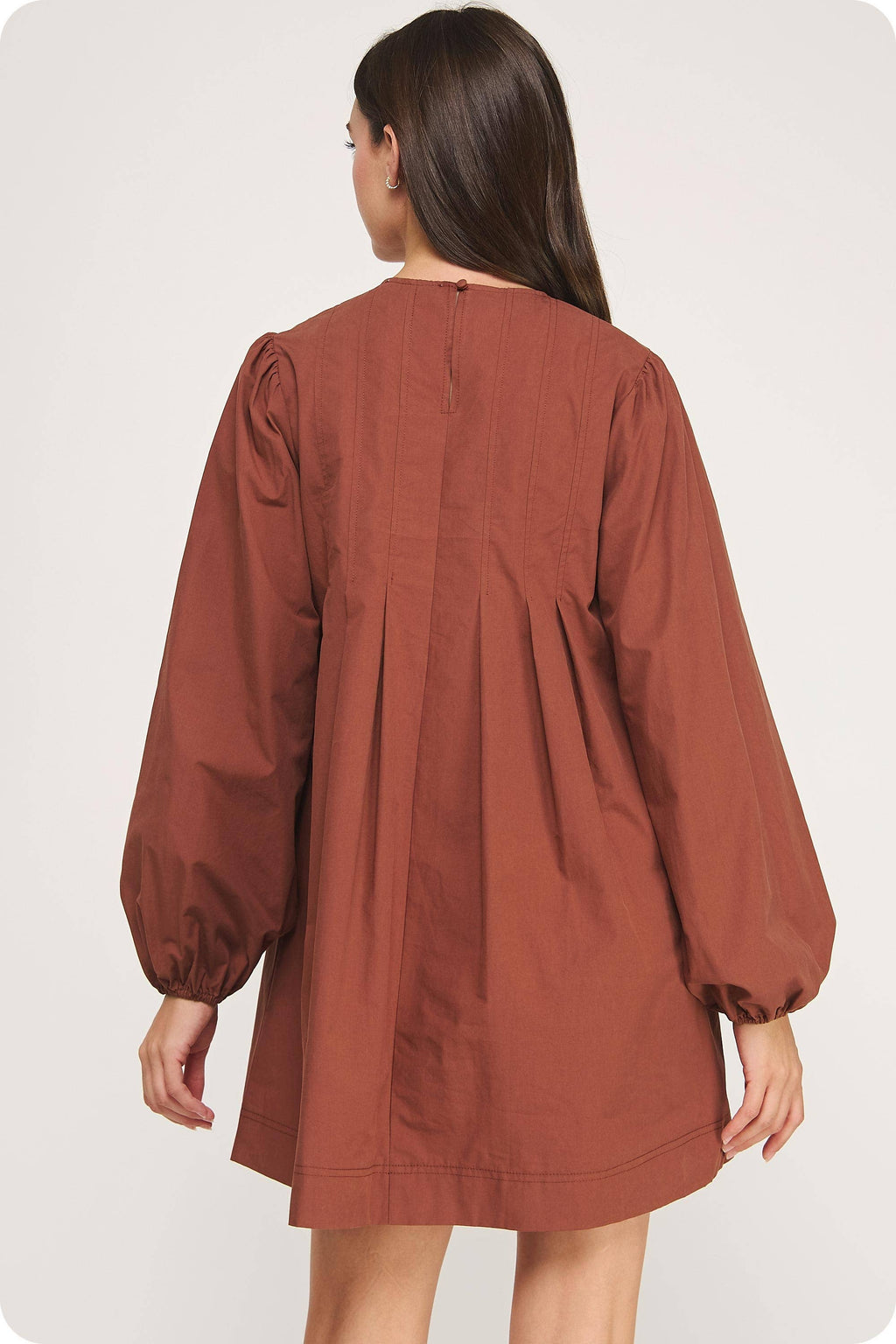 Pintuck Long Sleeve Mini Dress