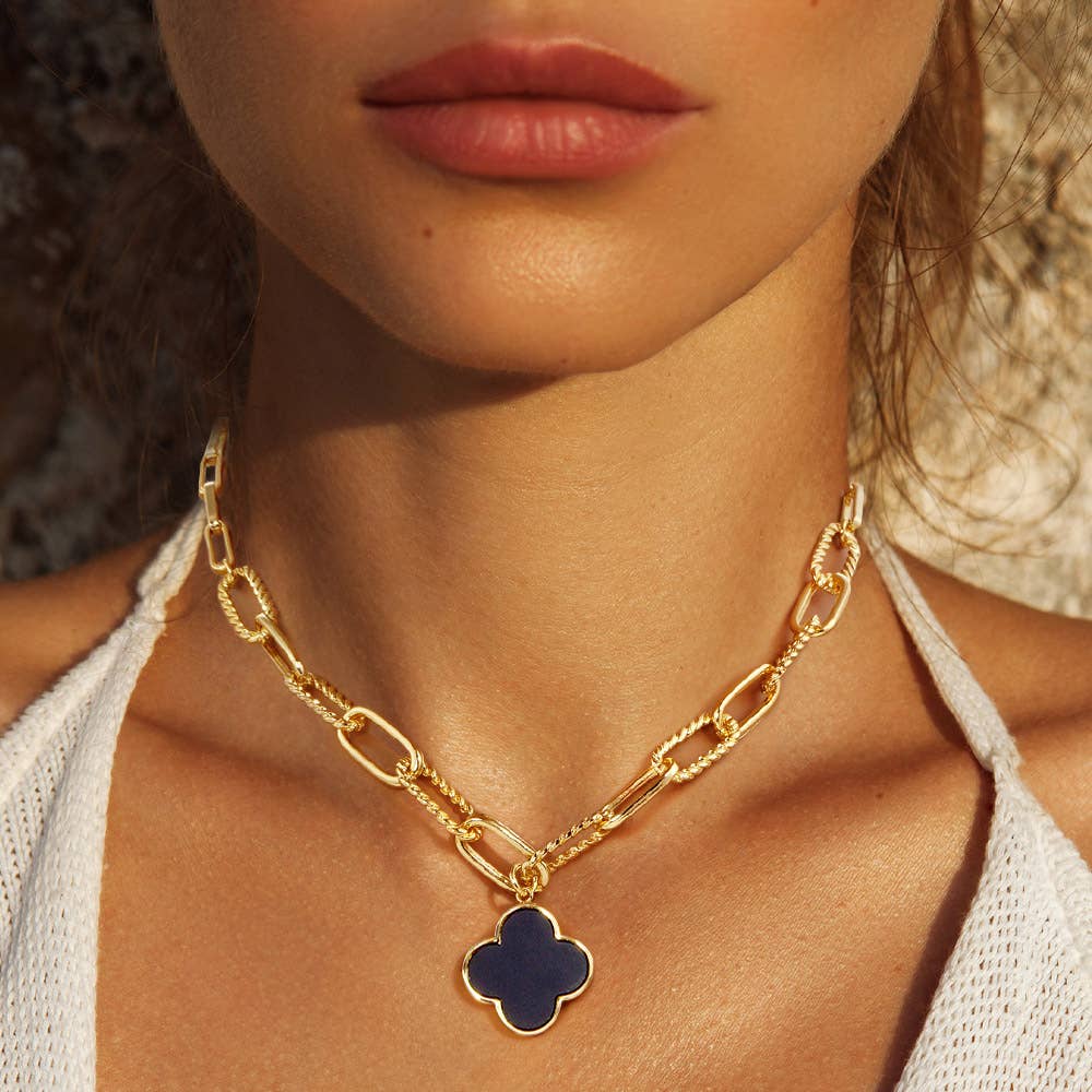Gold Dipped Mother of Pearl Quatrefoil Pendant Necklace
