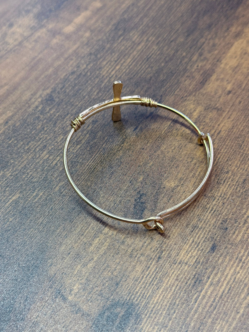 Gold Wire Wrapped Cross Bangle Bracelet