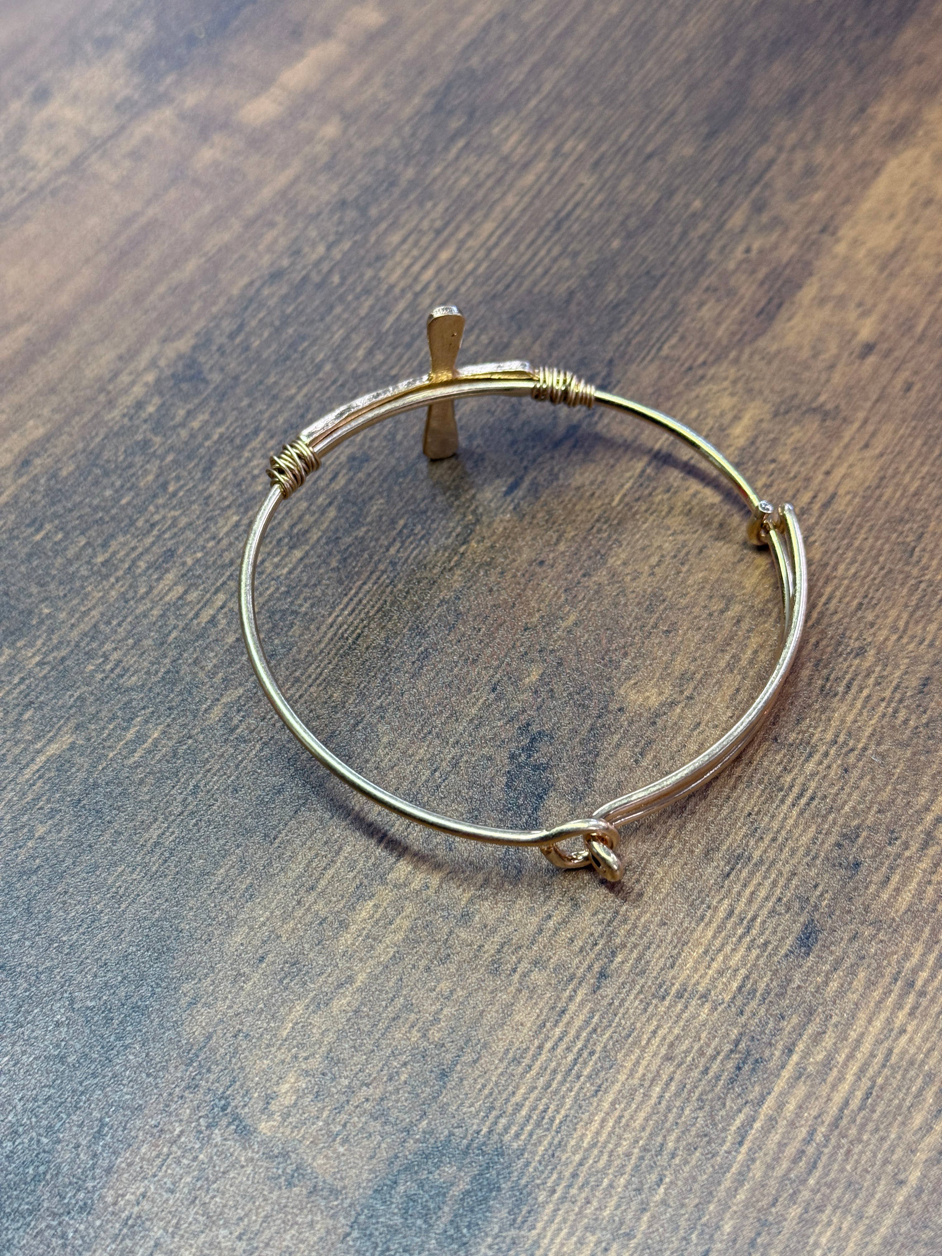 Gold Wire Wrapped Cross Bangle Bracelet