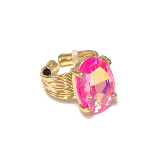 Oval Crystal Glass Single Stone Cocktail ADJ Wire Rings