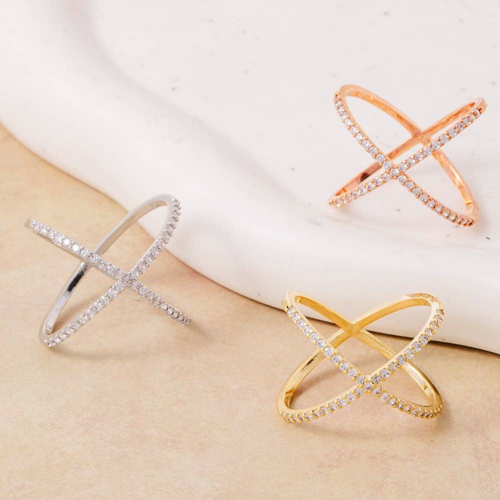 Delicate Rhinestone X Ring
