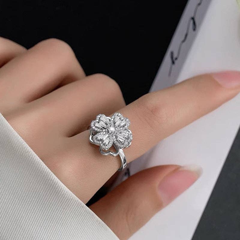 Four Leaf Clover Anxiety Fidget Spinner Ring in Solid Copper