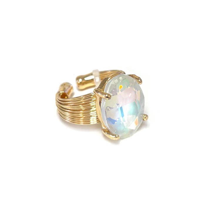 Oval Crystal Glass Single Stone Cocktail ADJ Wire Rings