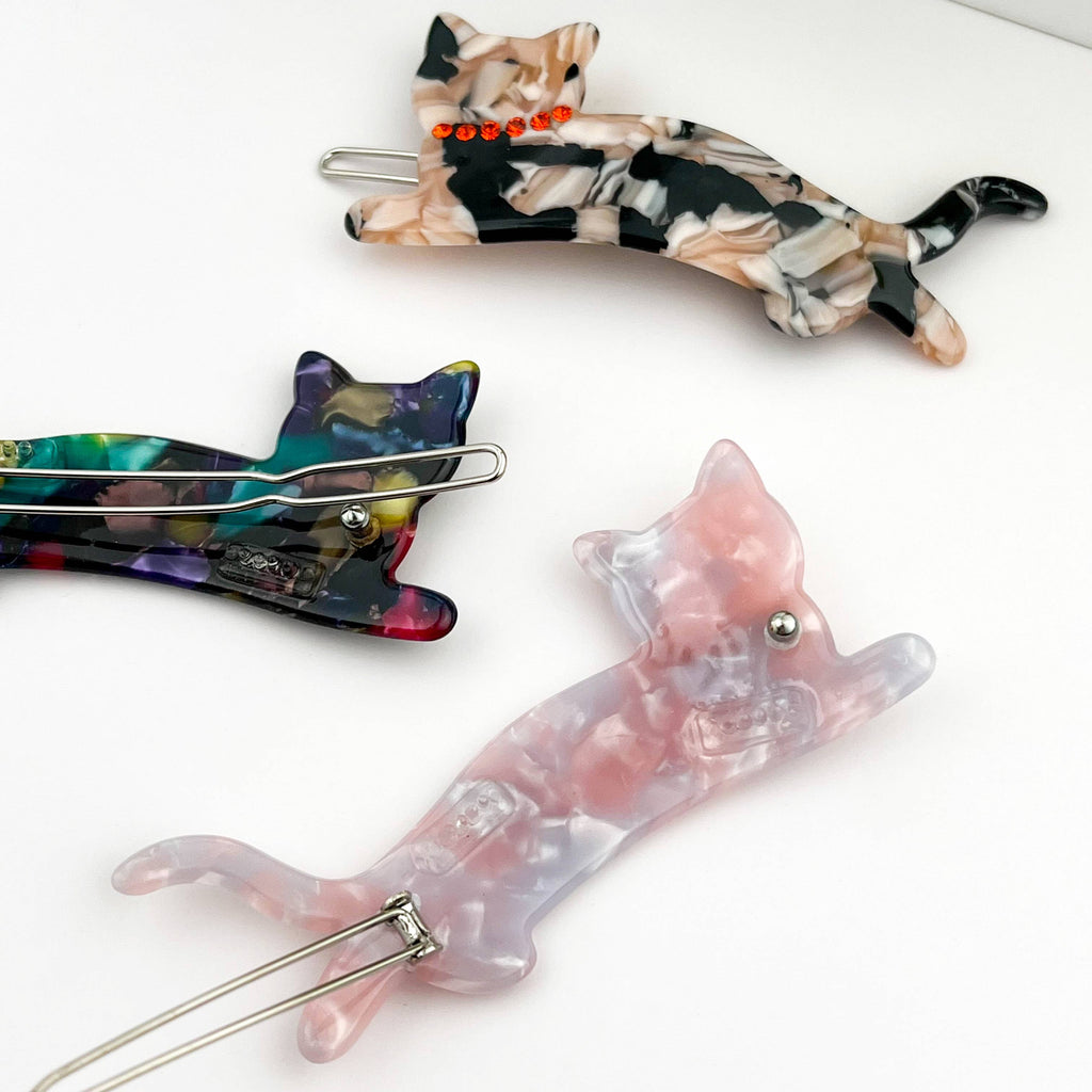 Acetate Crystal Cat Hair Clip, Elegant Rhinestone Side Clip