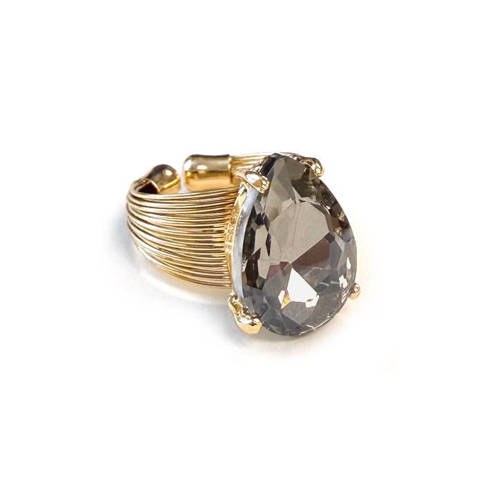 Teardrop Glass Crystal Cocktail Bead Adjustable Wire Ring