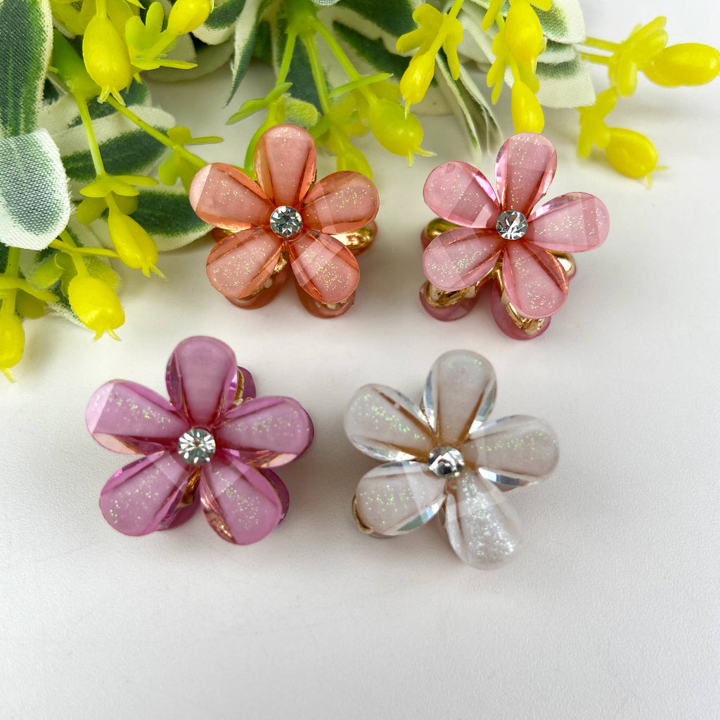 Metal flower small hair clips pearl rhinestone clip