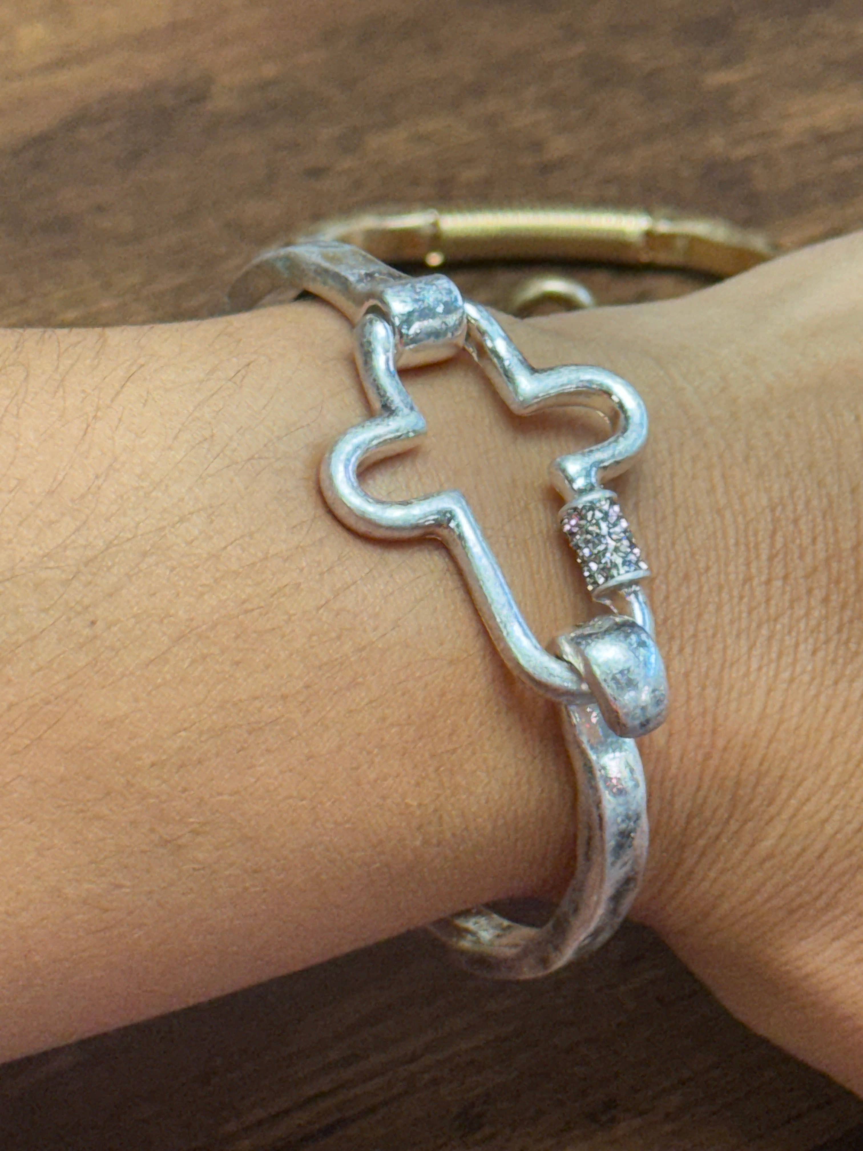 NEW! Gorgeous BLING Cross Cuff Bracelet- Silver or Gold
