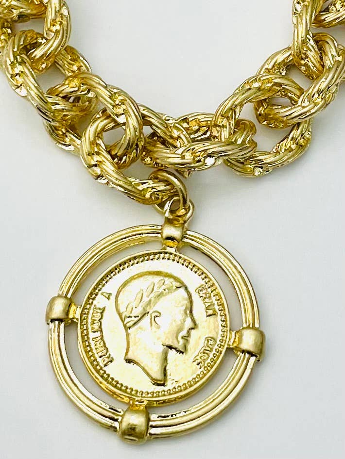 VINTAGE - Twisted Link Coin Necklace (matte gold) NK510