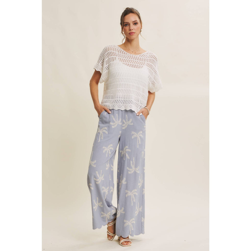 SUN-KISSED RESORT MOOD PALM TREE EMBROIDERED PANTS