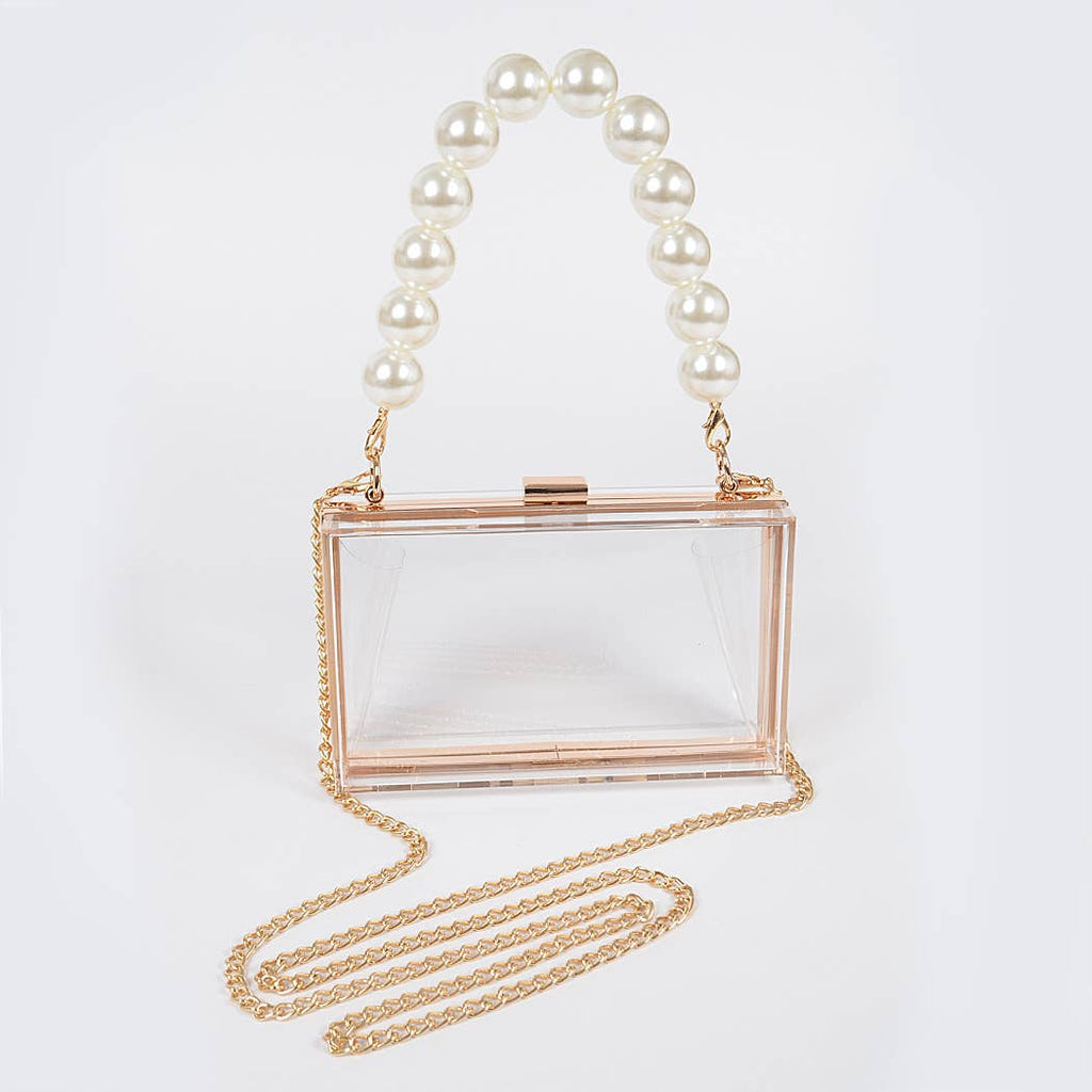 Pearl Handle Transparent Frame Clutch