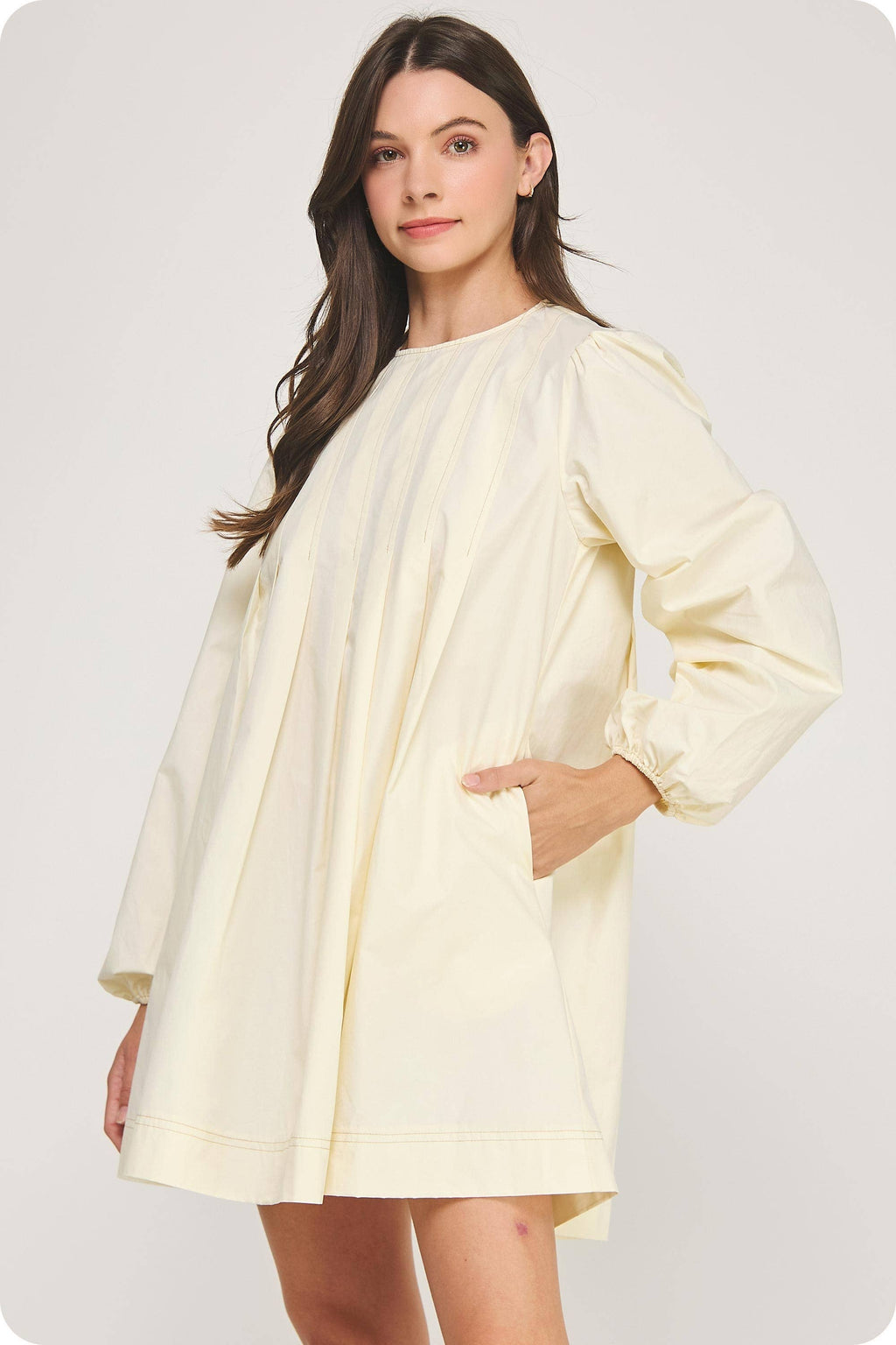 Pintuck Long Sleeve Mini Dress