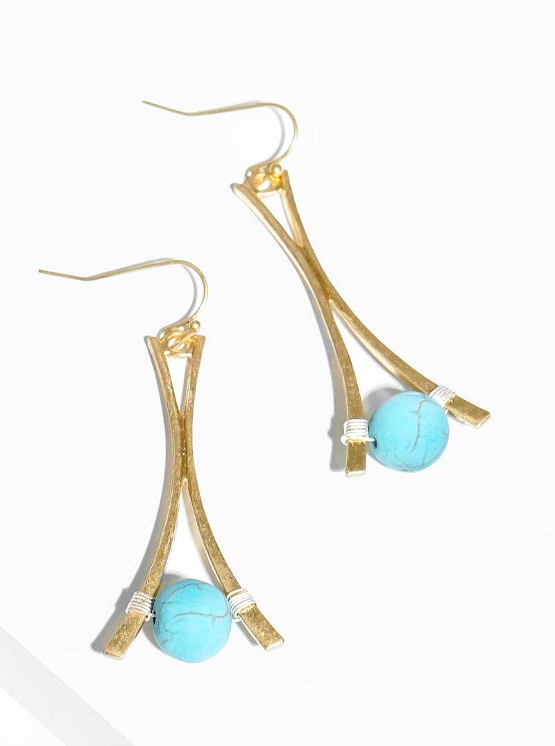 Wire Wrapped Semi Precious Natural Stone Bead Dangle Drop Earrings