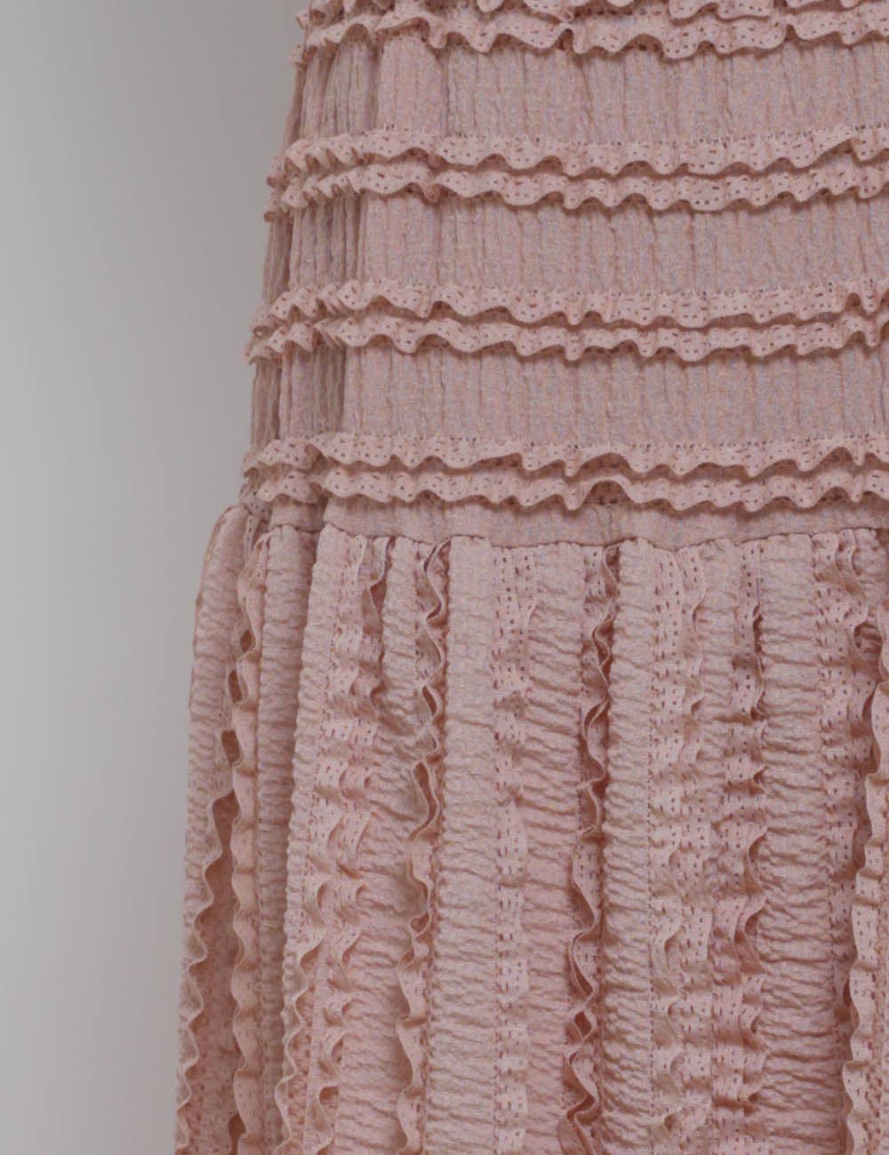 Ladies Romantic Wrinkle Ruffle Cami Top & Tiered Maxi Skirt Set: Apricot / S