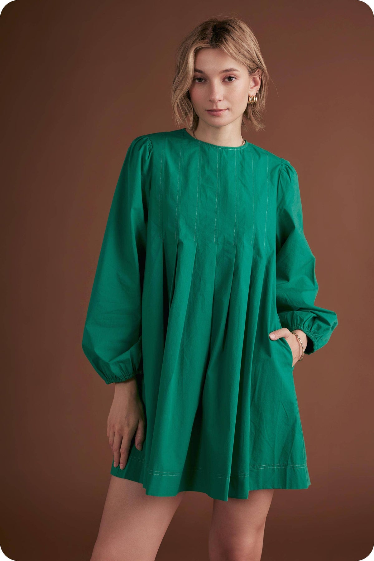 Pintuck Long Sleeve Mini Dress