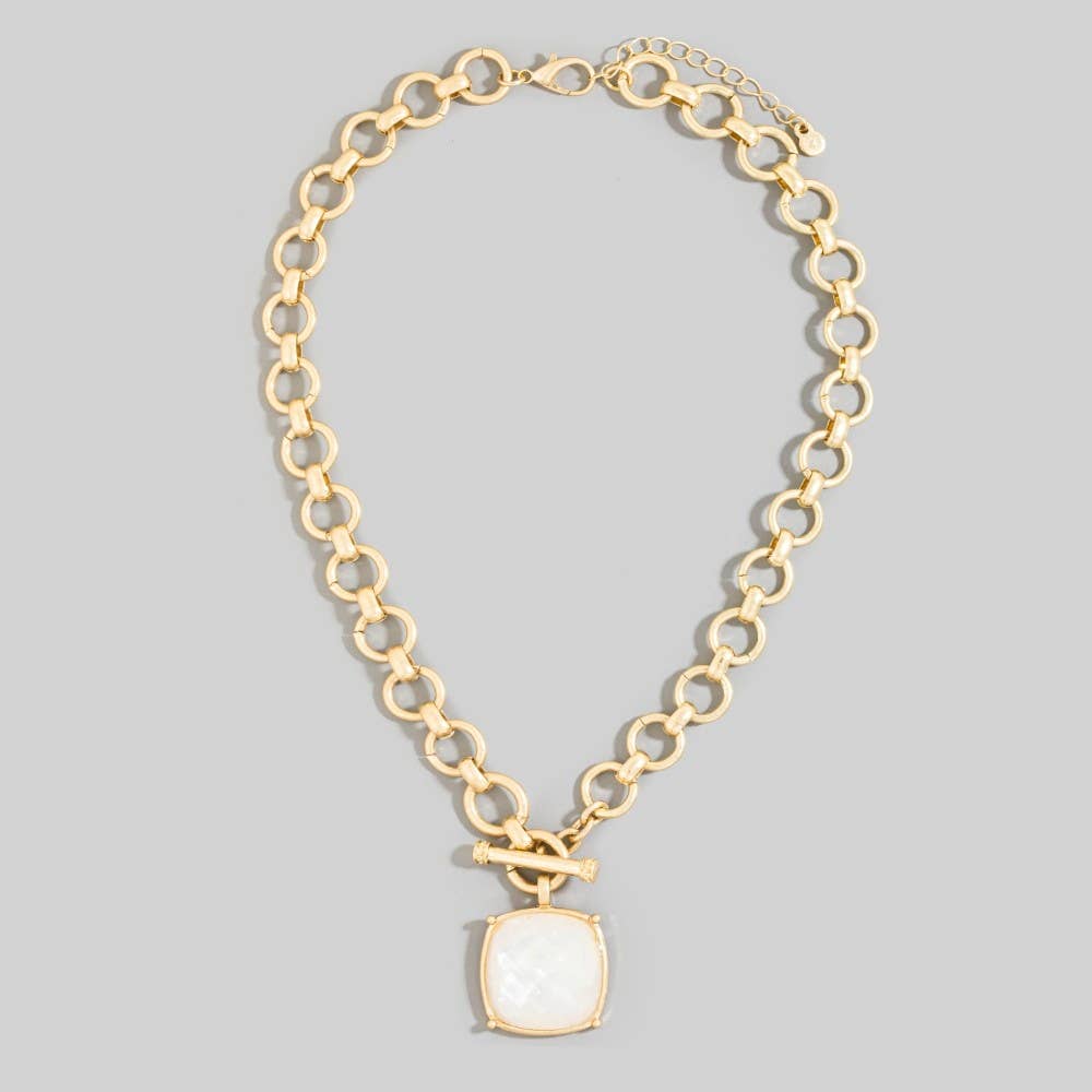 Faceted Square Stone Pendant Necklace Set