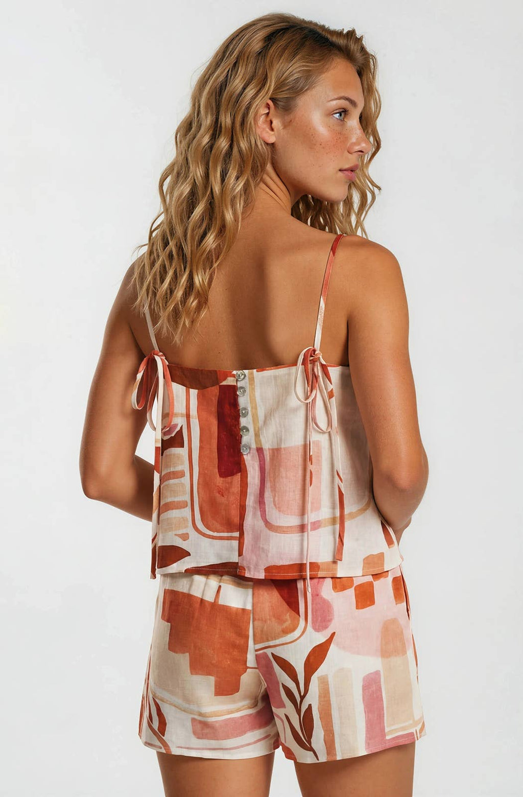 SQUARE NECK SPAGHETTI TIE STRAP BUTTON DOWN BACK TOP