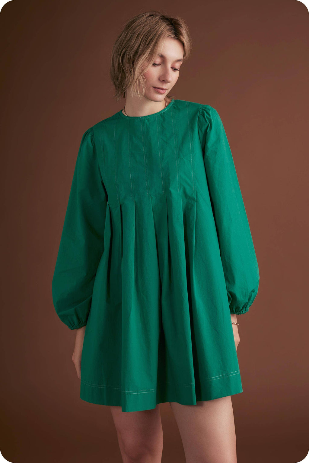 Pintuck Long Sleeve Mini Dress