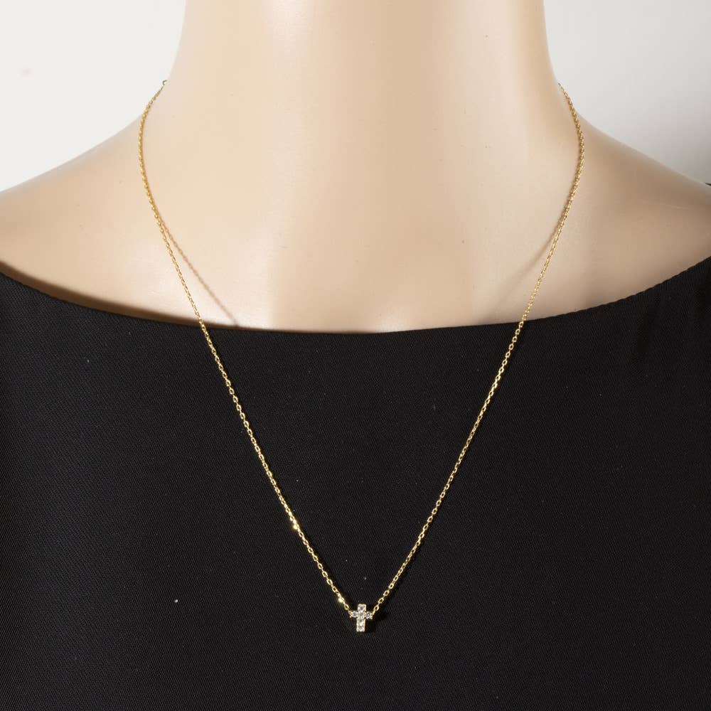 Cz Pave Cross Pendant Cable Chain Necklace