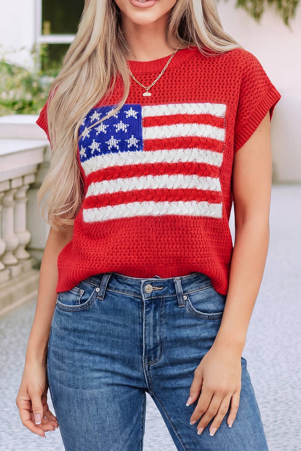 LDC 4th of July Flag Graphic Short Sleeve Sweater Top
