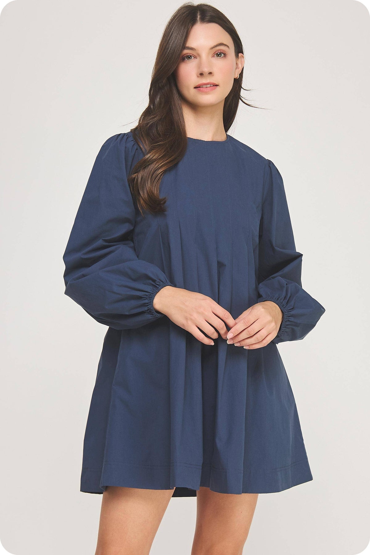 Pintuck Long Sleeve Mini Dress