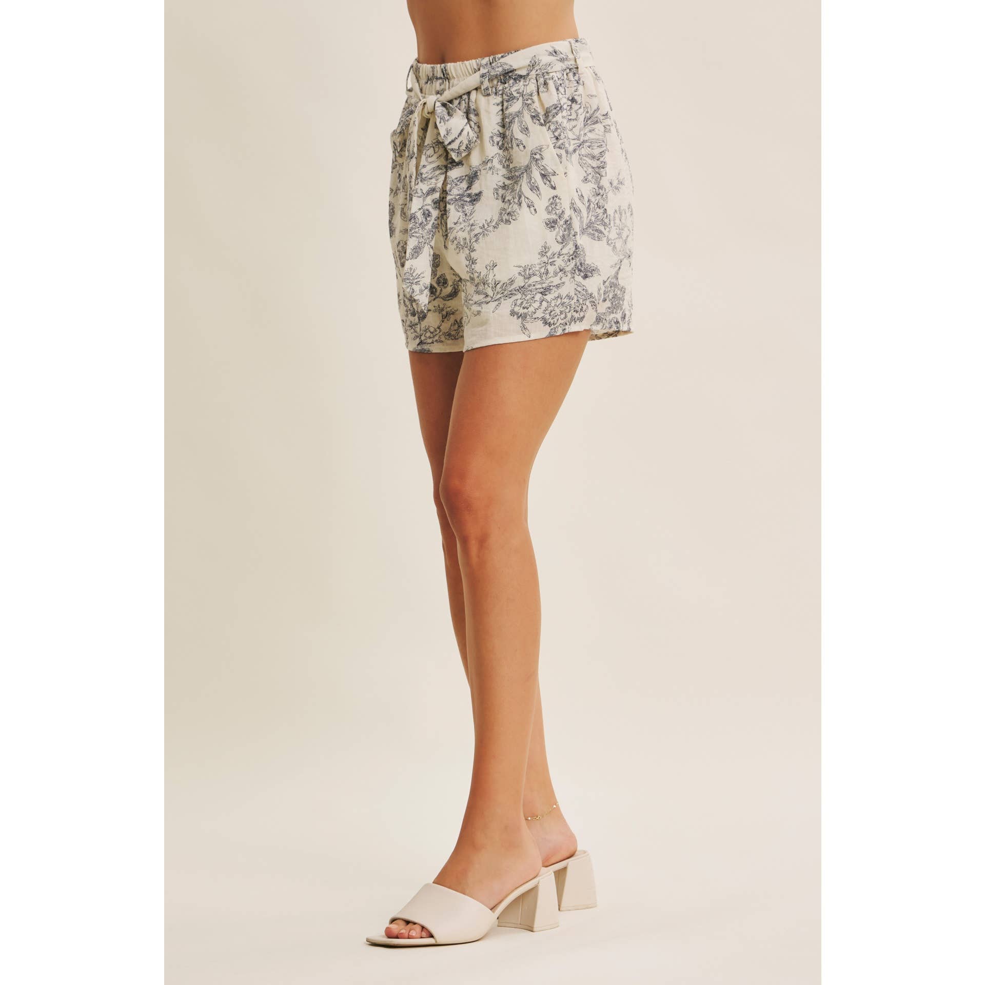 PARISIAN CHARM AIRY TOILE PRINT SHORTS WITH WAIST TIE