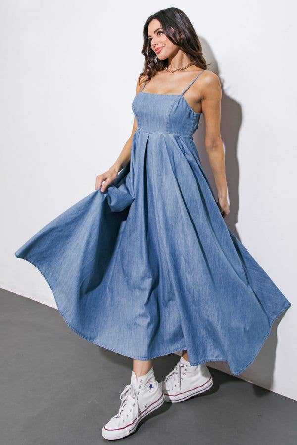 A washed denim midi dress - ID20973
