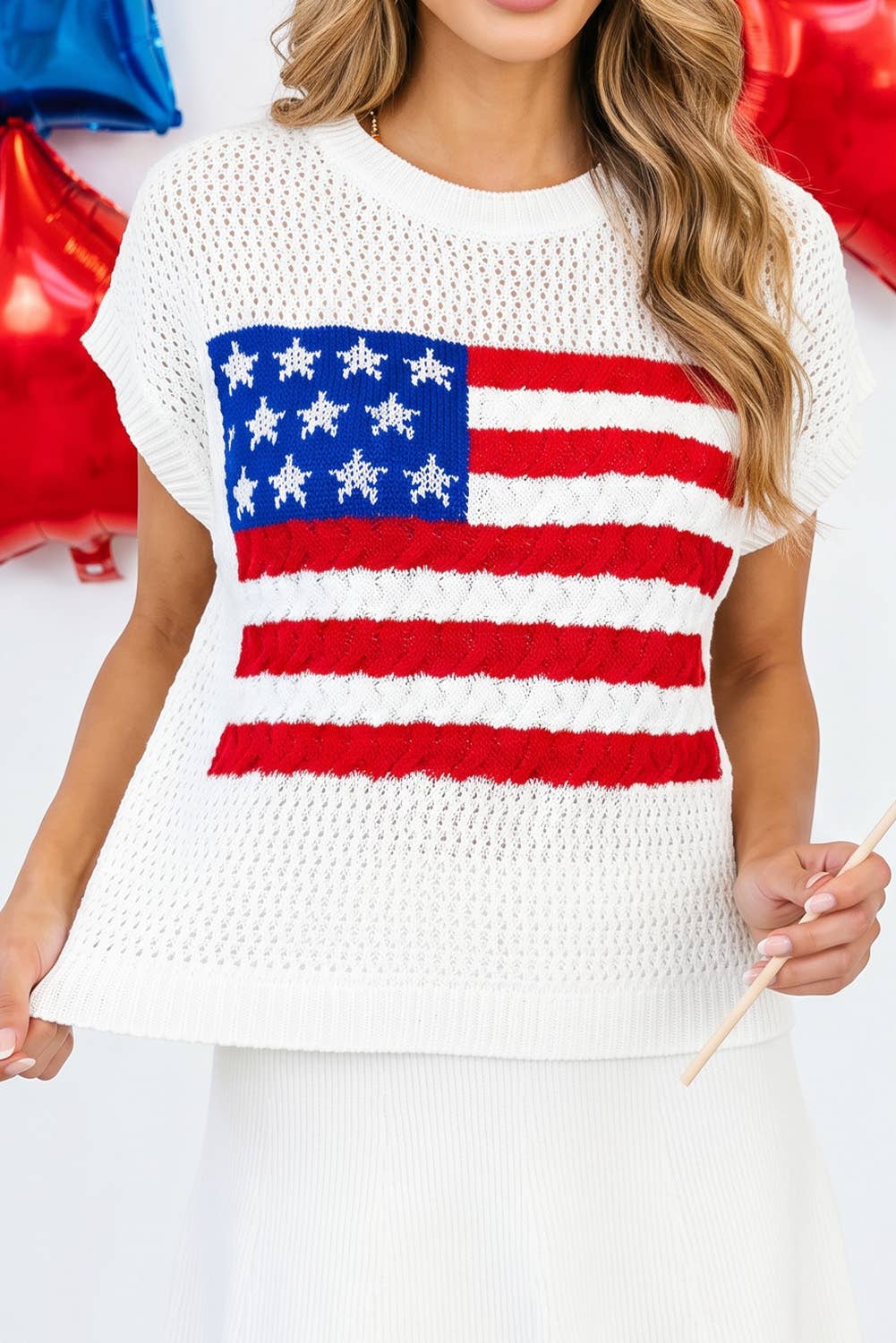 LDC 4th of July Flag Graphic Short Sleeve Sweater Top