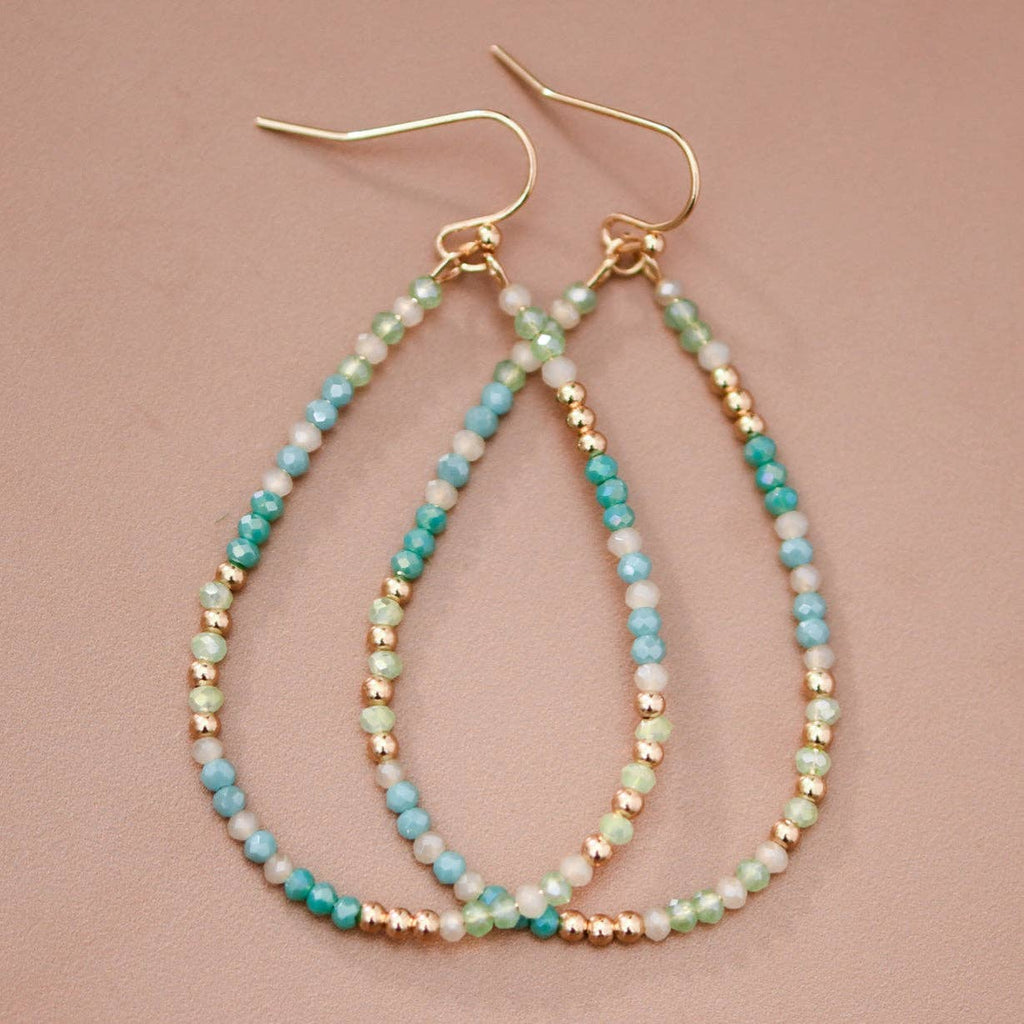 Blue Green Glass Crystal Teardrop Earrings – 8078