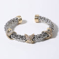 3 CZ Pave With X Accents Textured Cuff Bracelet
