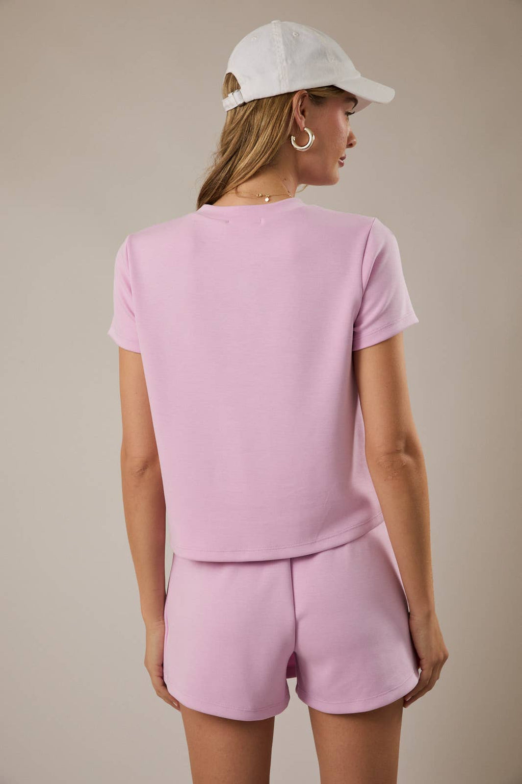 CREW NECK TOP AND HIGH WAIST FRONT SLIT BACK ELASTIC SKORT