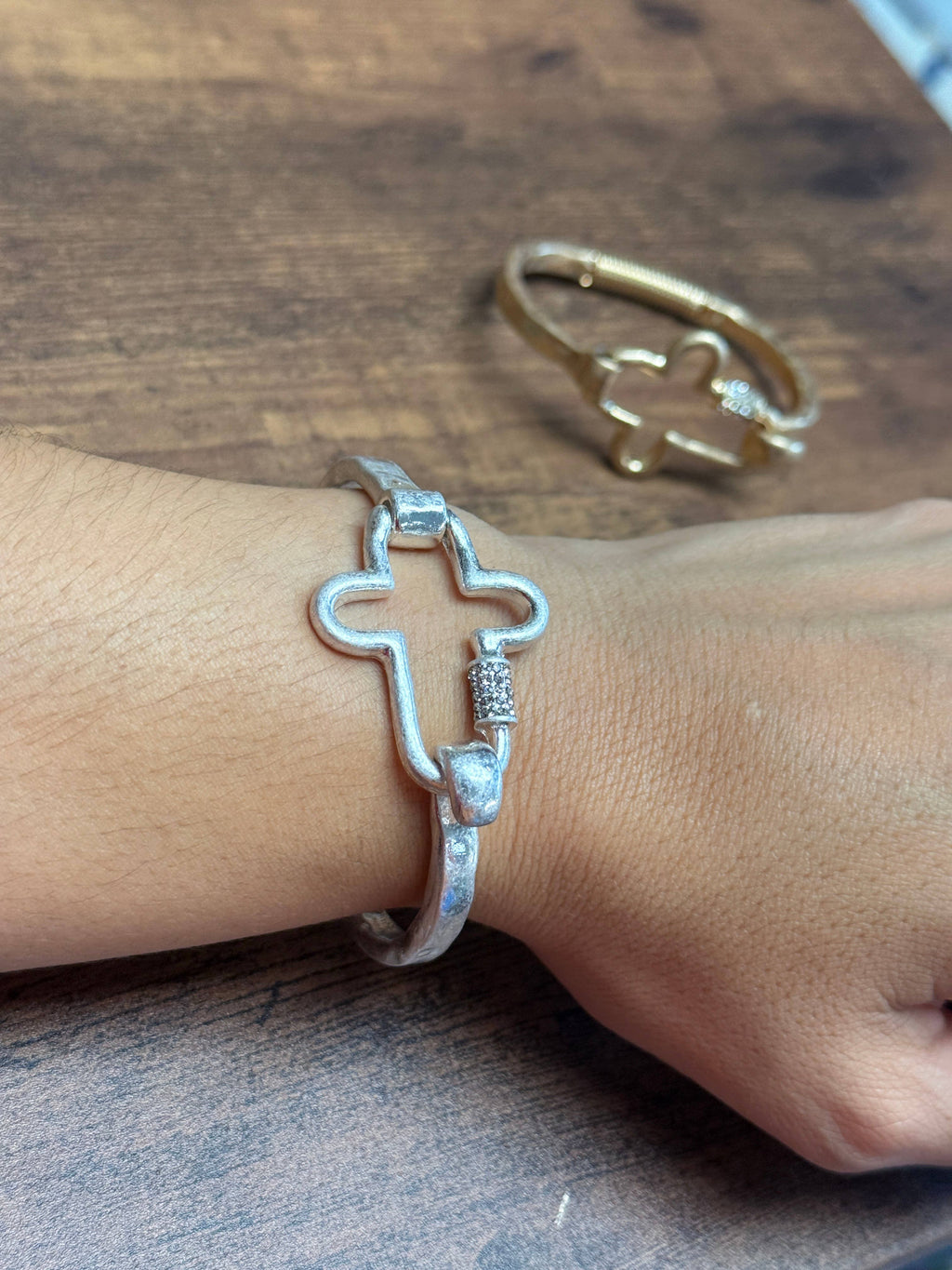 NEW! Gorgeous BLING Cross Cuff Bracelet- Silver or Gold