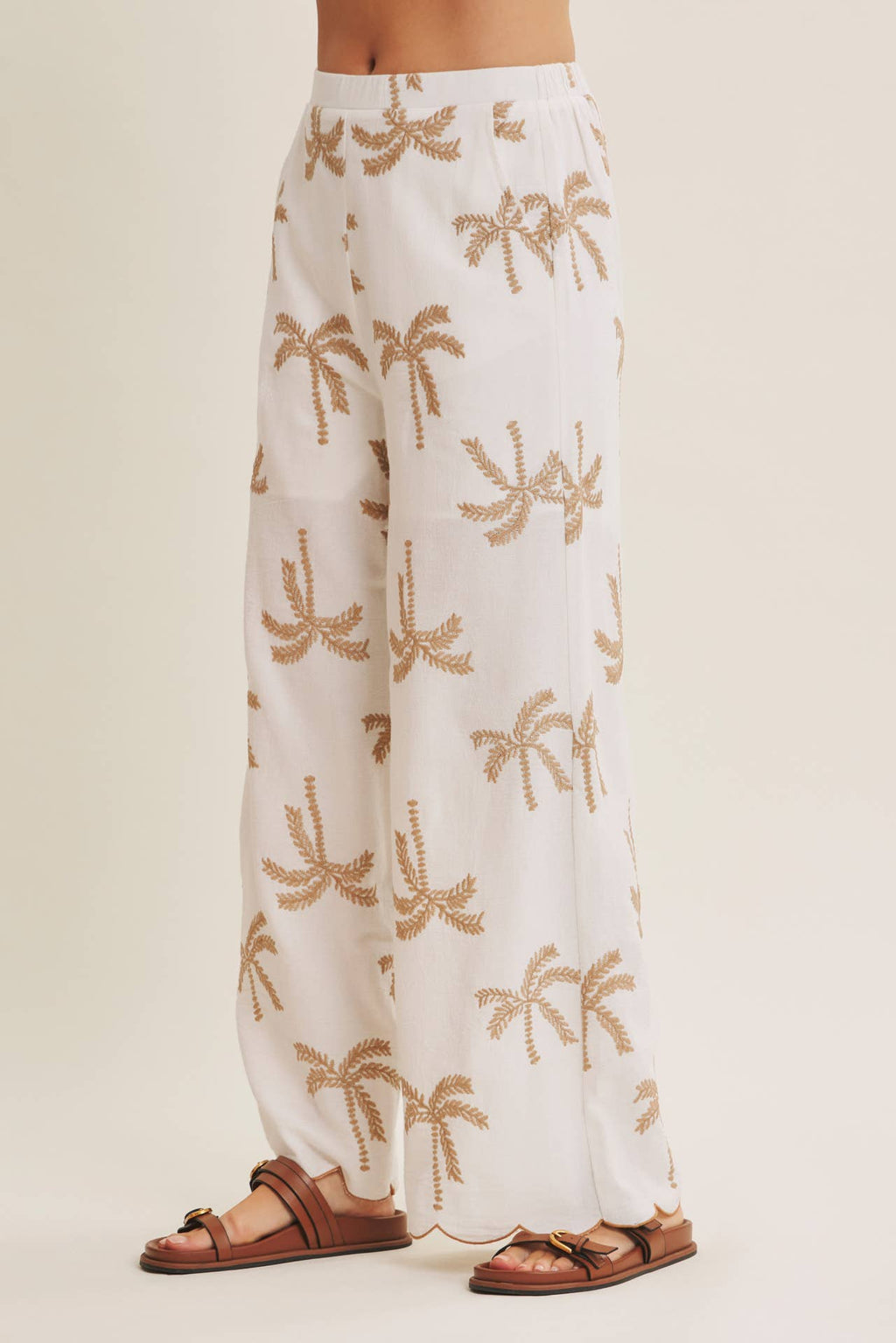 SUN-KISSED RESORT MOOD PALM TREE EMBROIDERED PANTS