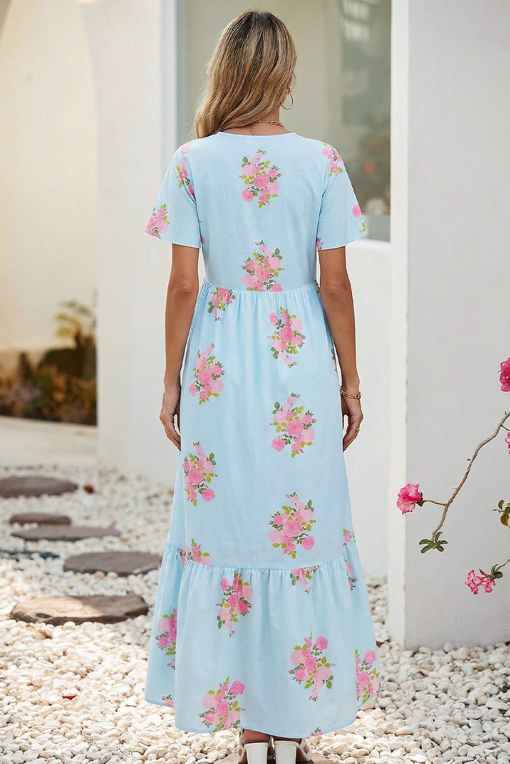 Spring 2026 Floral Ricrac Trim Notched Neck Maxi Dress|S-4X