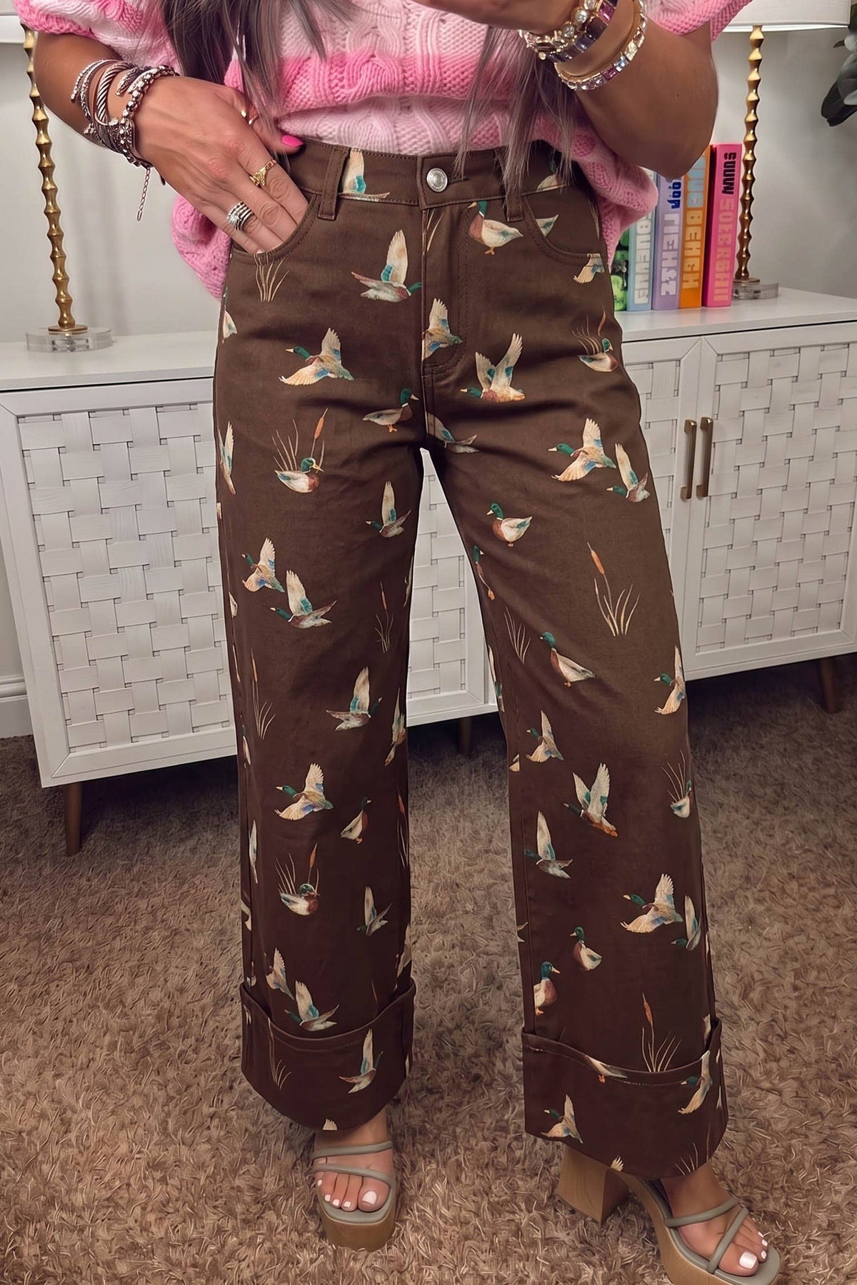 LDC Stylish Mallard Printed Cuffed Hem Shift Jeans