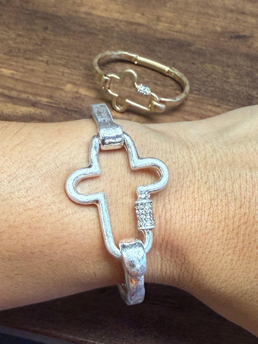 NEW! Gorgeous BLING Cross Cuff Bracelet- Silver or Gold