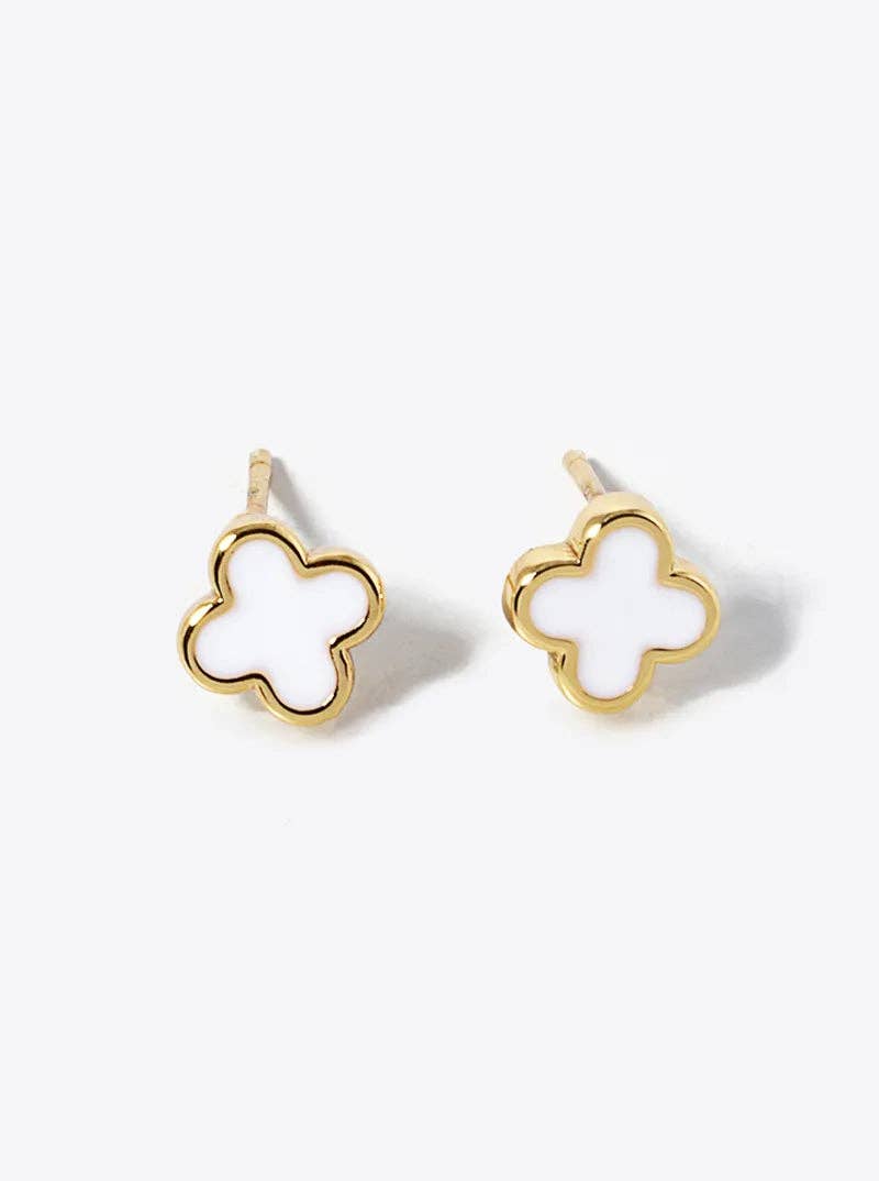 18K Gold Dipped Enamel Quatrefoil Sterling Silver Earrings