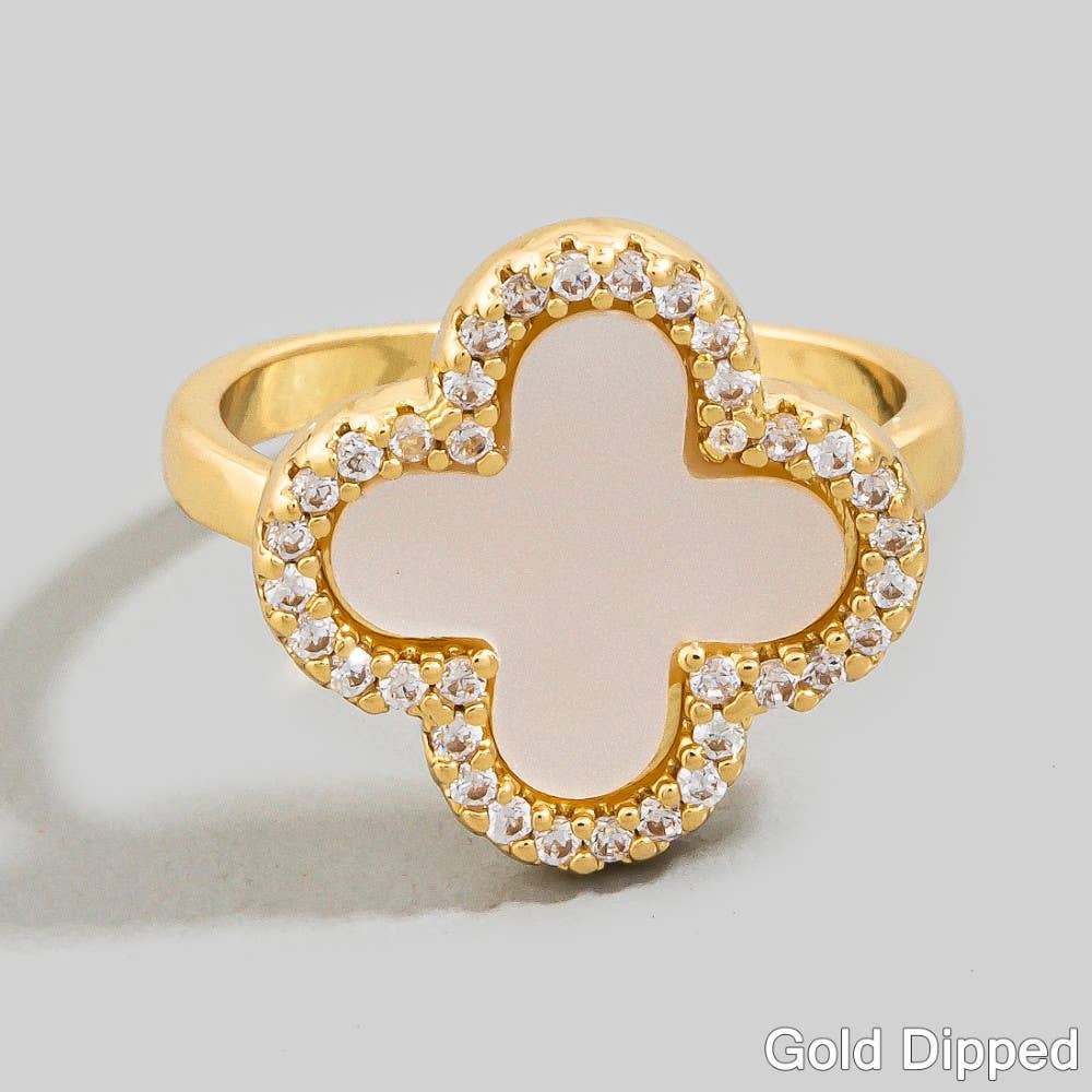 Cz Pavé Mother-Of-Pearl Clover Ring