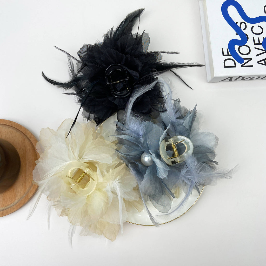 Pearl Feather Flower Hair Clip