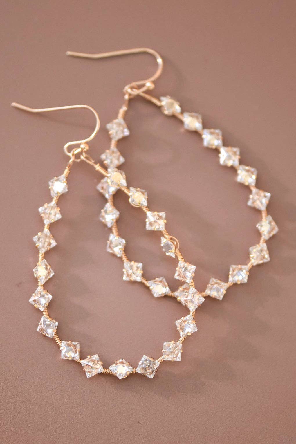 Wire Wrapped Zircon Crystal Teardrop Earrings - 7283
