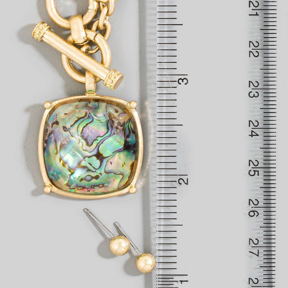 Faceted Square Stone Pendant Necklace Set