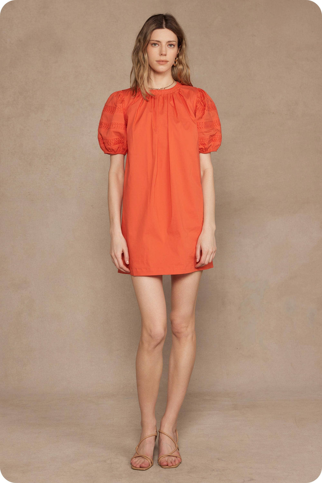 Reverse Pintuck Puff Sleeve Mini Dress