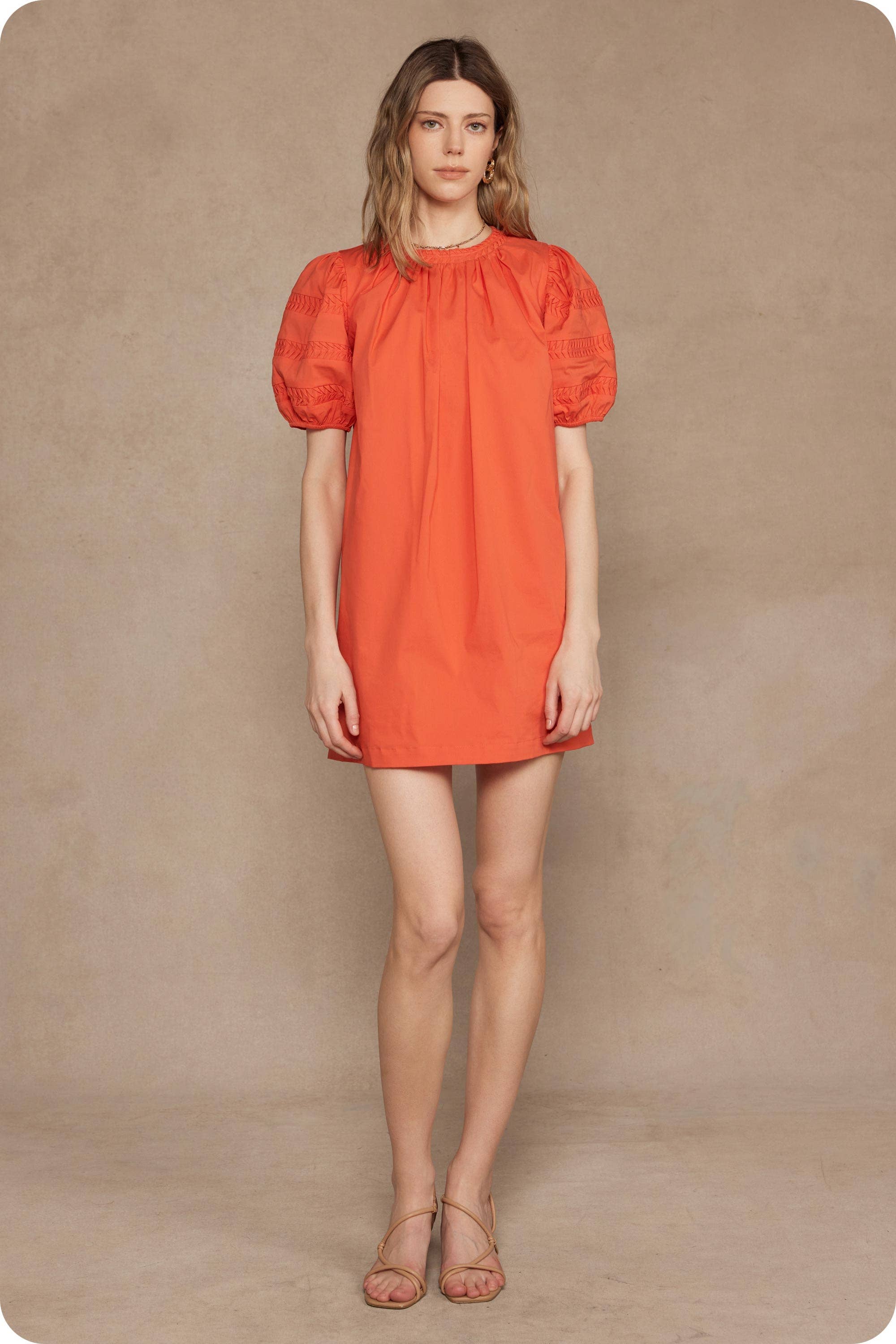 Reverse Pintuck Puff Sleeve Mini Dress