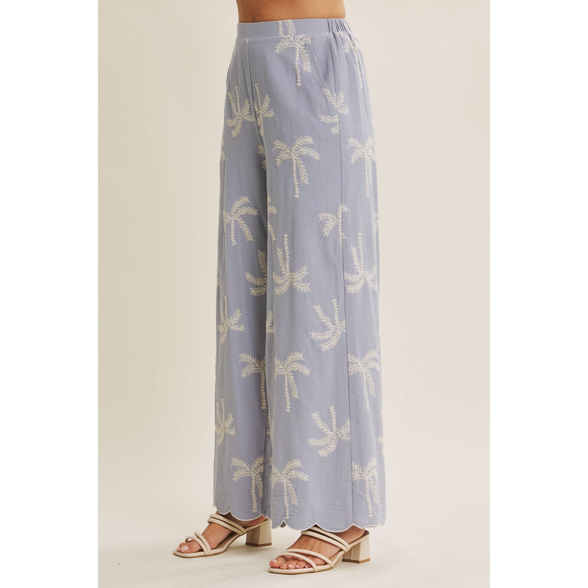 SUN-KISSED RESORT MOOD PALM TREE EMBROIDERED PANTS