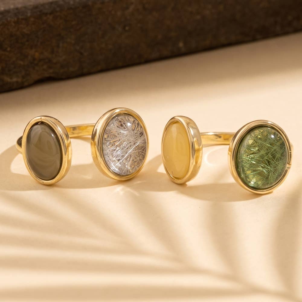 Cabochon And Threaded Dome Open Band Ring