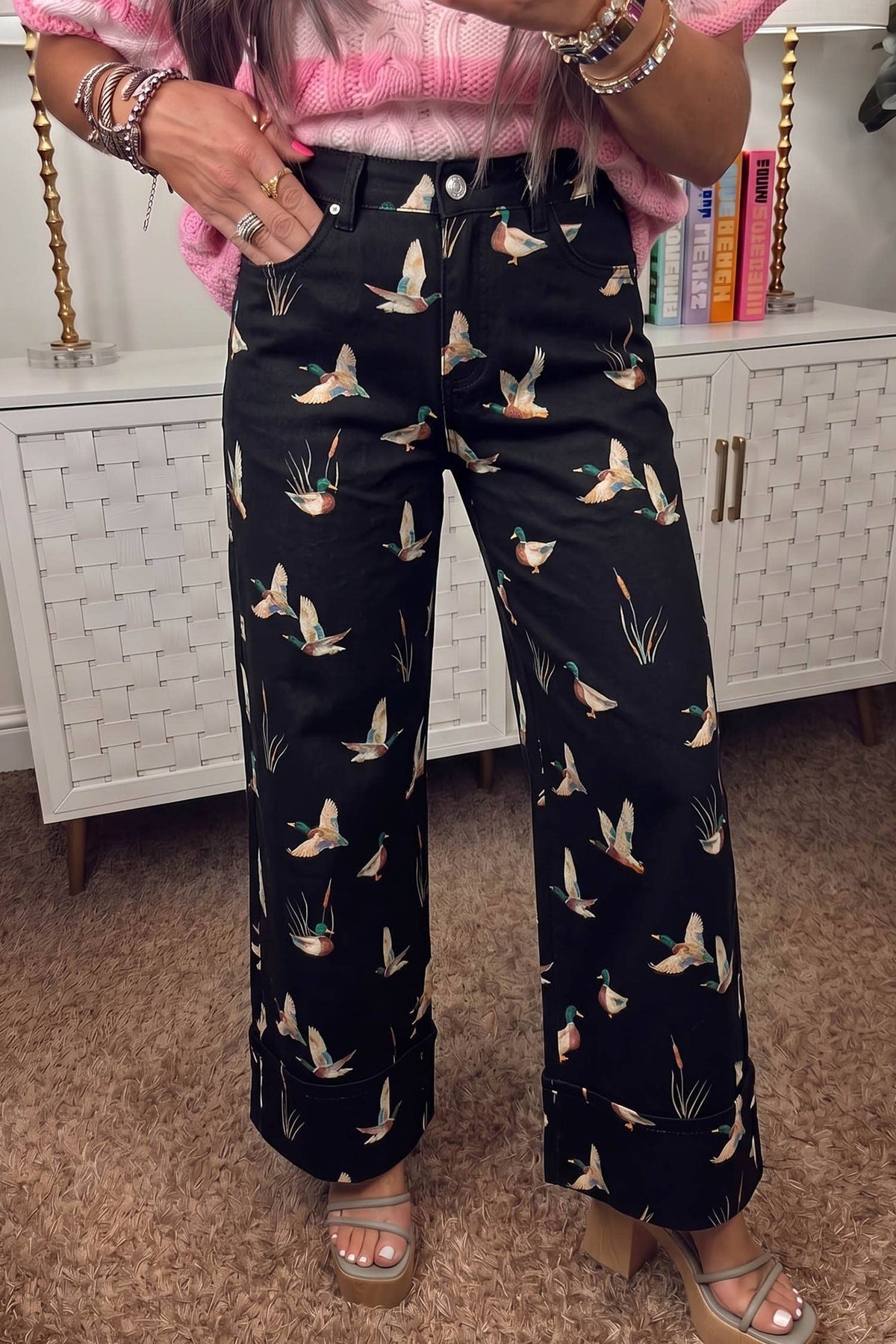 LDC Stylish Mallard Printed Cuffed Hem Shift Jeans