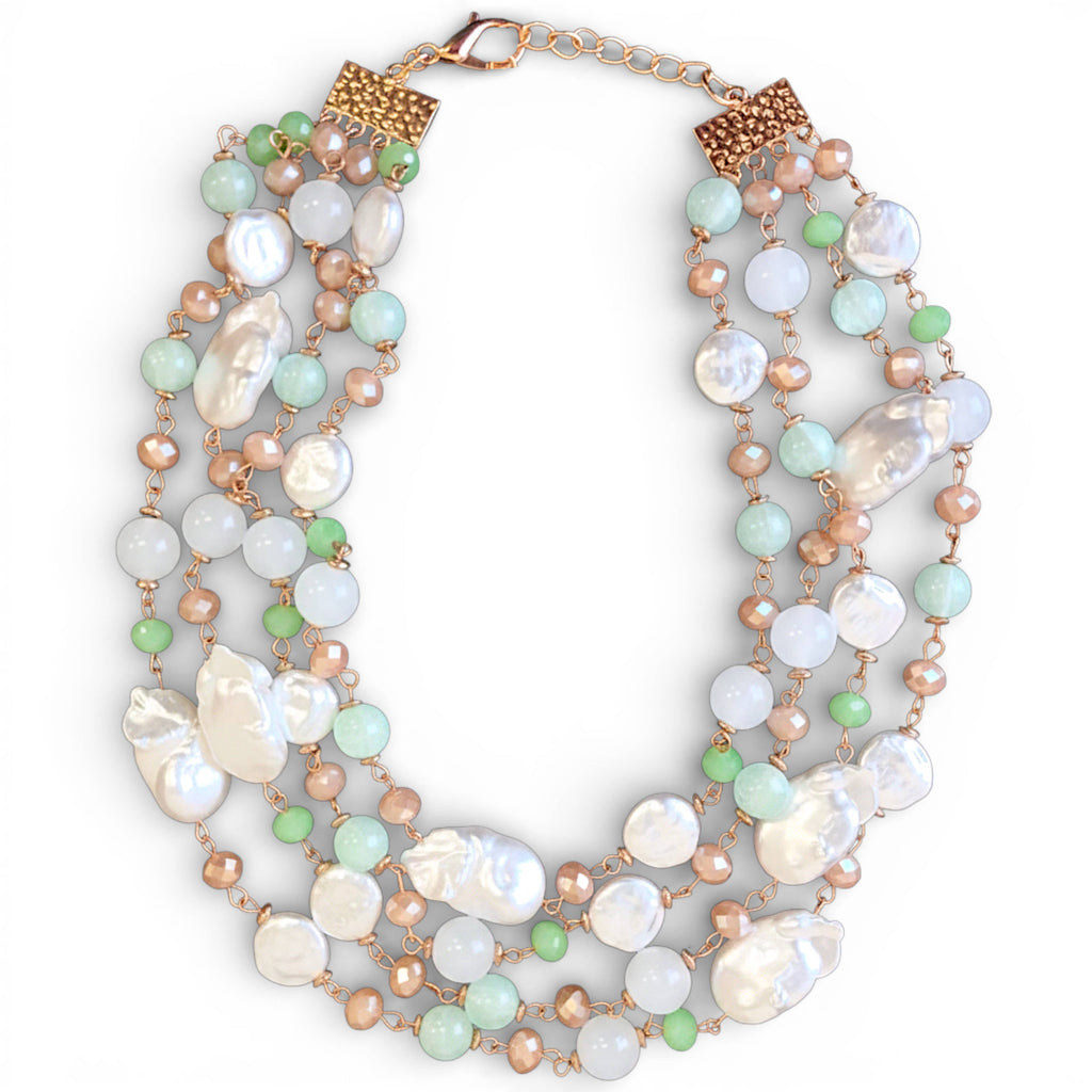 Pastel Beaded Pearl Collar | Handmade Statement Necklace