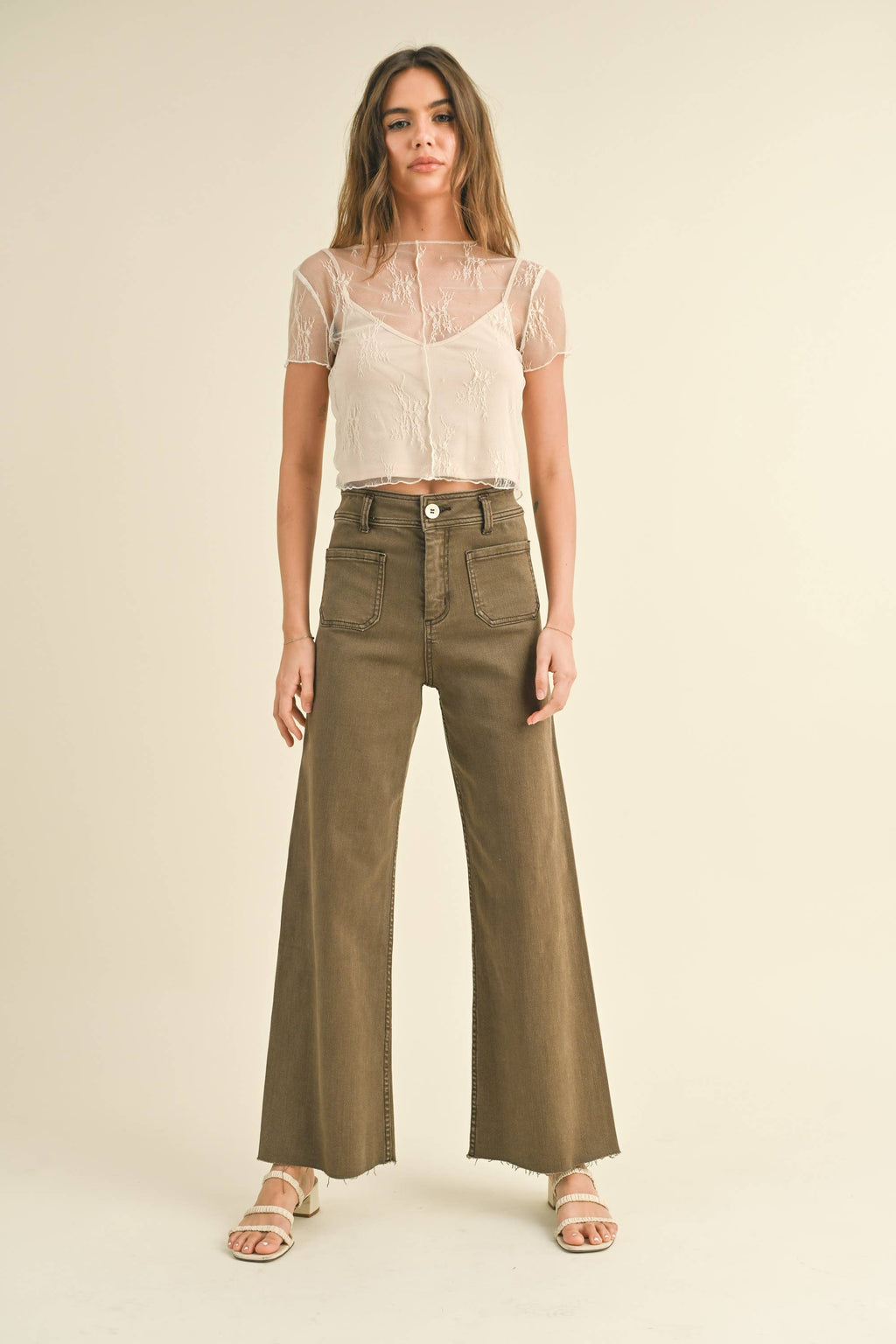 MMP1913   STRAIGHT WIDE LEG PANTS WITH FRONT POCKET