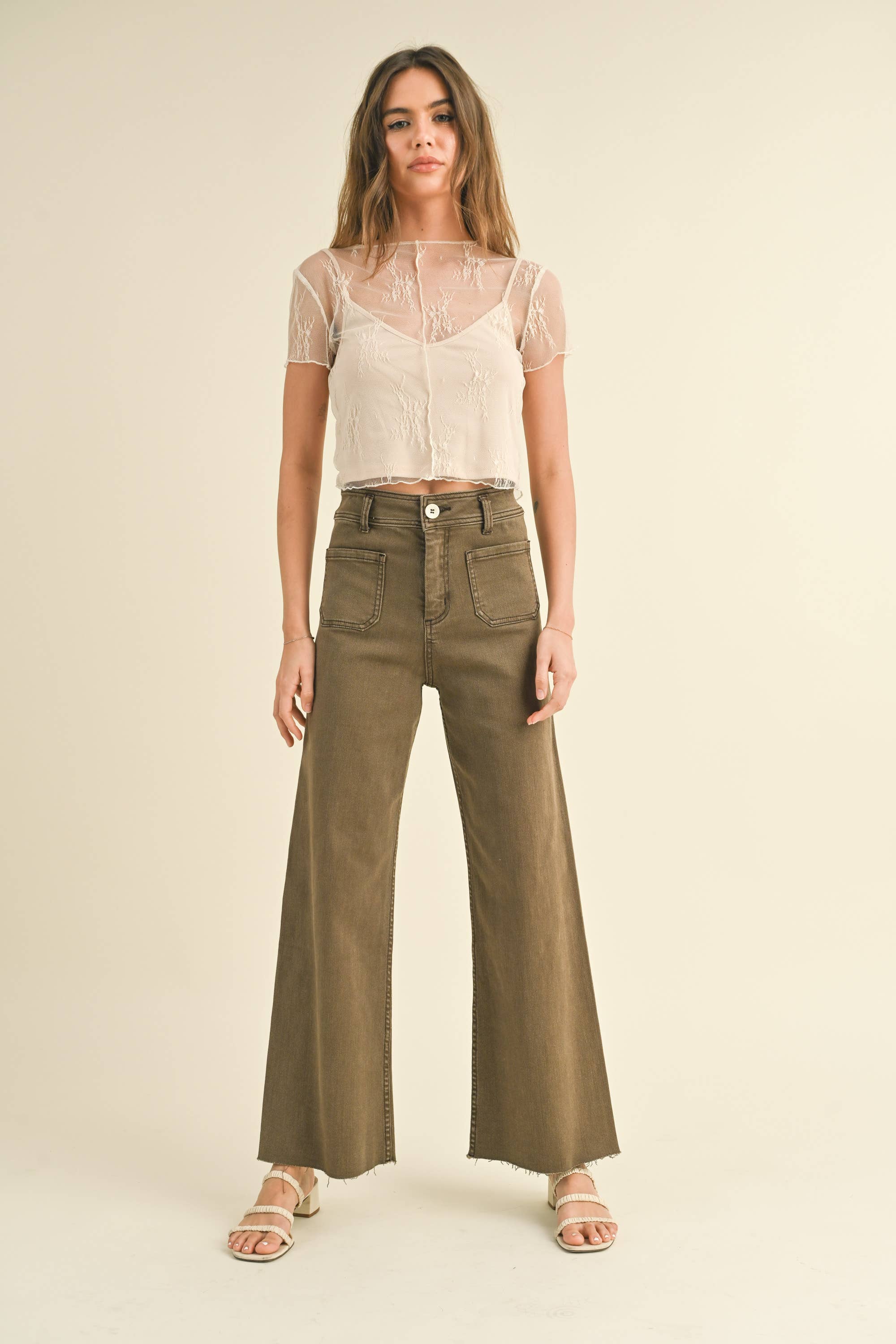 MMP1913   STRAIGHT WIDE LEG PANTS WITH FRONT POCKET