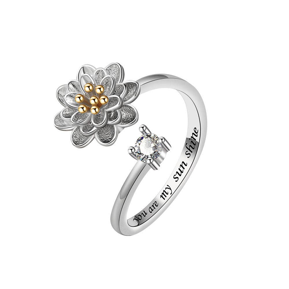 Flower Anxiety Fidget Spinner Band Ring in Solid Copper